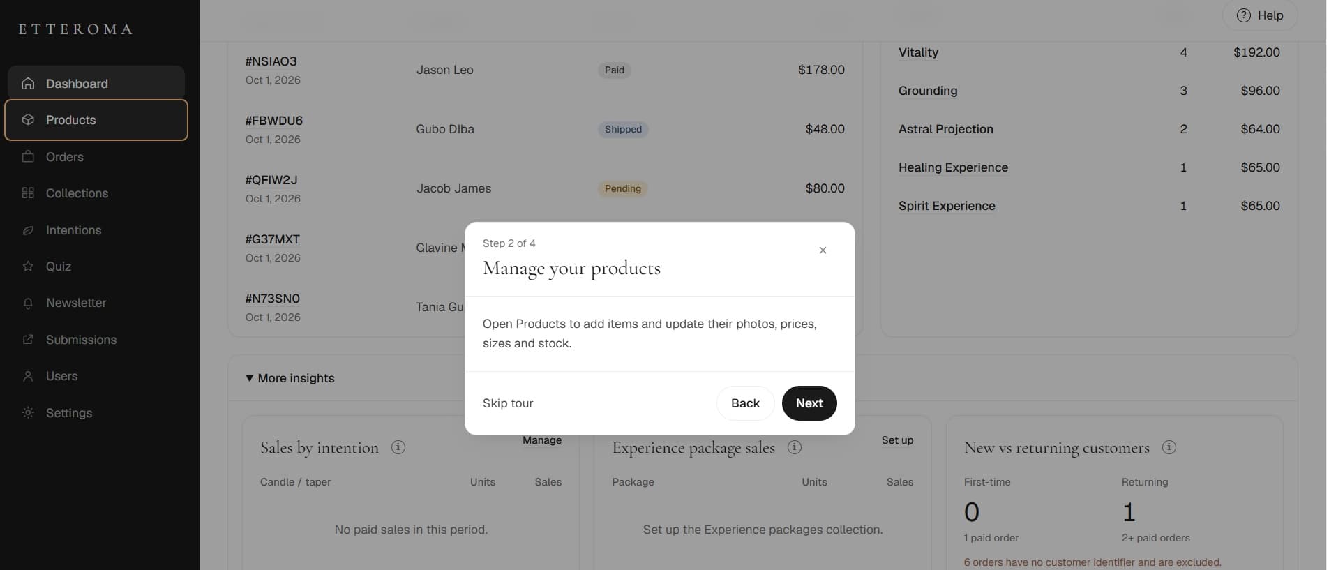 Etteroma guided onboarding for product management