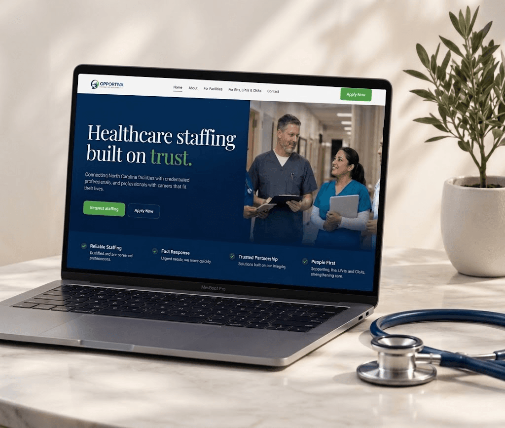 Opportiva Health Solutions website displayed on a laptop