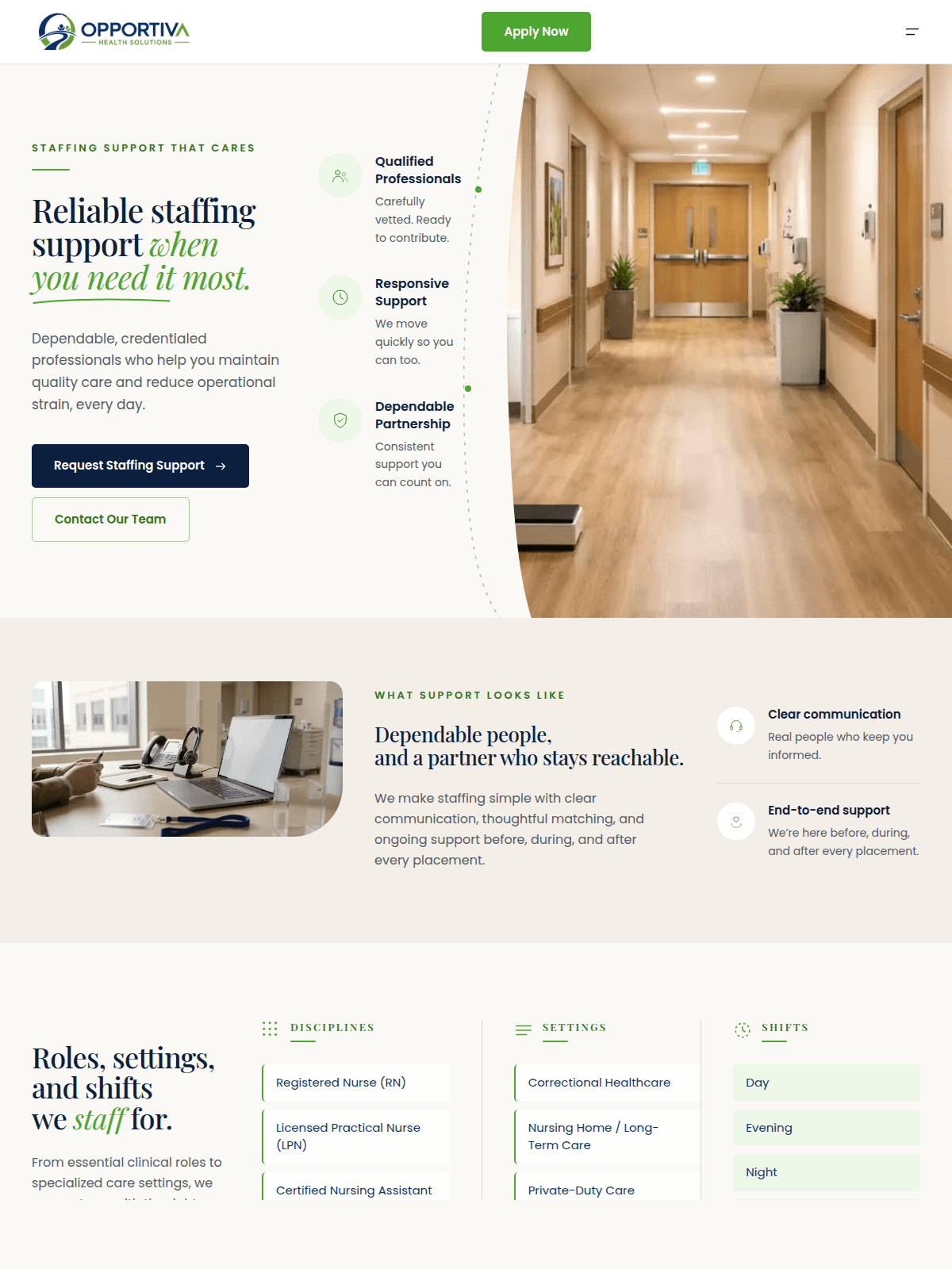 Opportiva page for healthcare organizations requesting staffing support