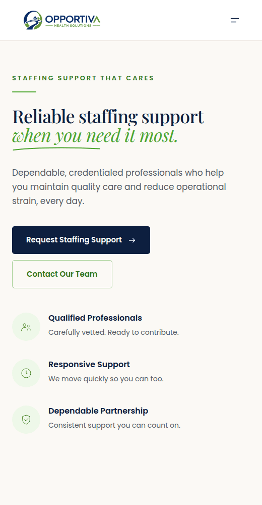 Opportiva healthcare organization page displayed on a phone