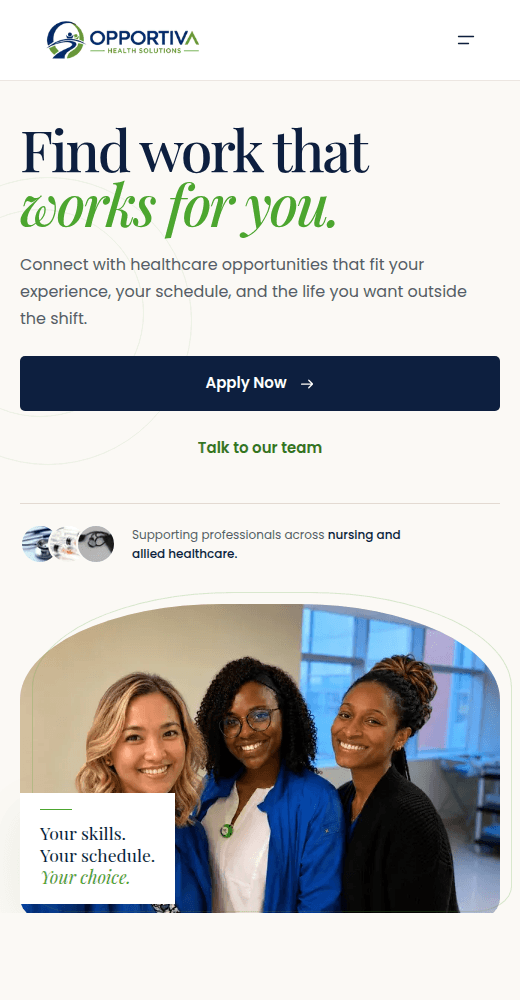 Opportiva healthcare professional page displayed on a phone