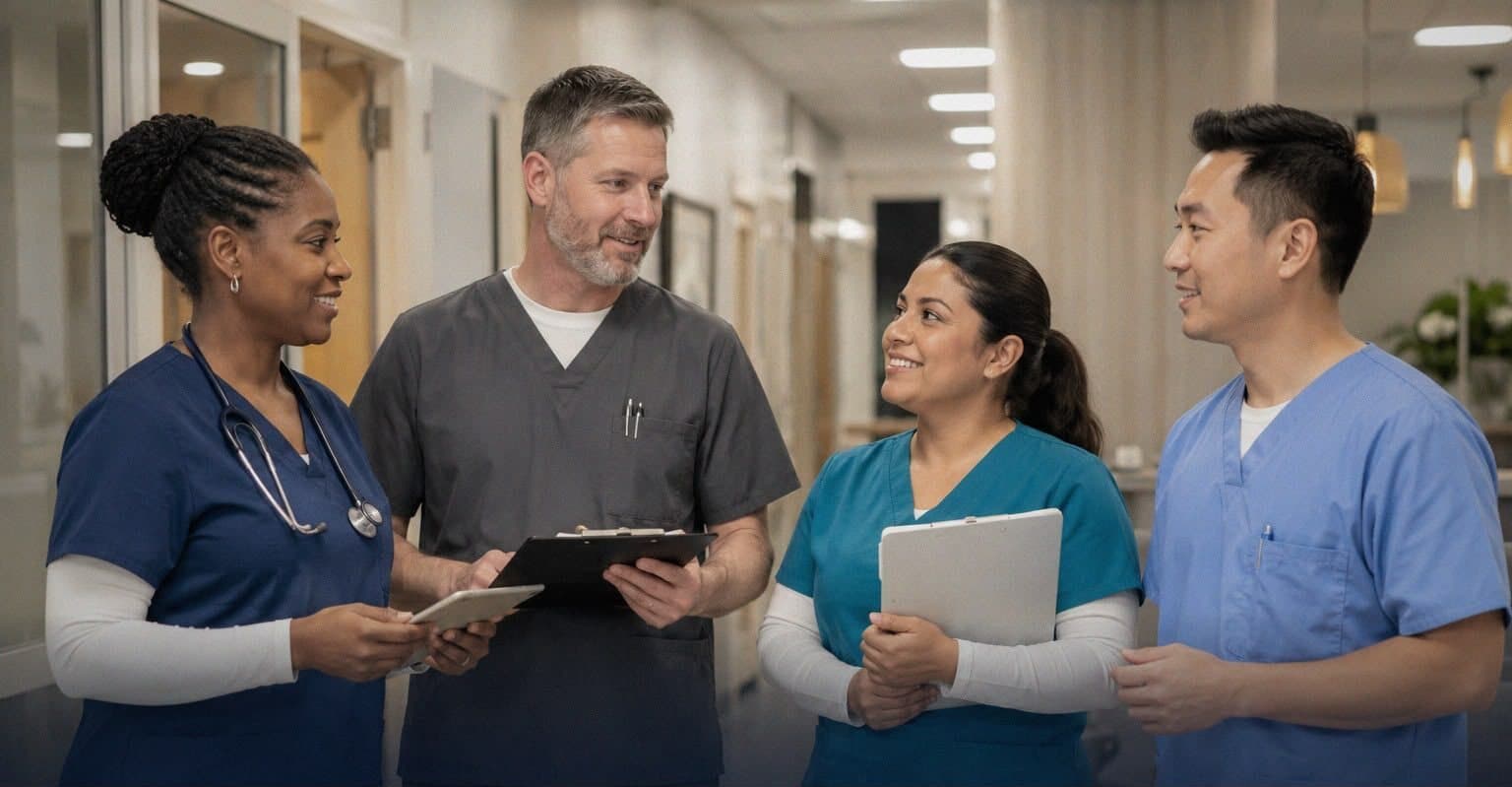 Healthcare professionals in a clinical setting
